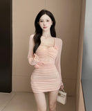 【3色】キャバドレス セクシー ミニドレス 透明感 キャバクラ 谷間魅せ XH2-DD5061