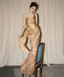 手作り ロングドレス ナイトドレス 宴会 キラキラ パーティー オフショルダー 演奏会 誕生日 XH2-TLG23051902