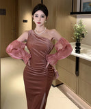 膝丈ドレス ワンショルダー セクシー おしゃれ 着痩せ XH2-ZED885424DXH449