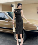 【2色】膝丈ドレス セクシー  谷間魅せ 指名 タイトドレス 気質 エレガントXH2-ZED889608GT347
