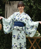 【日本翌日発送】新作浴衣【翠風朝顔×孔雀青】 セパレート 二部式 浴衣 上下セット 巻きタイプ 兵児帯 大人 レディース YKT-25E014