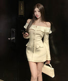 ミニドレス ツイードドレス オフショルダー フリル セクシー セレブ風 XH2-XKD-D452-954-Nov19