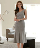 膝丈ドレス エレガント 気質 チェック柄 着瘦せ セクシー XH2-ZED882636BH506