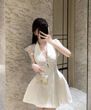 手作りドレスミニドレスAラインレースバックレスドレス谷間見せカワセクシーエレガント気質宴会パーティーXH2-XKD-D200-8100-Jun7