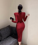 【2色】ロングドレス小顔効果セクシーマーメイド袖付き気質エレガントXH2-DD5667