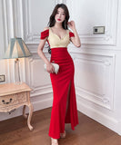 【2色】ロングドレス キャバドレス 蝶 ナイトクラブ スリート 宴会 エレガント セクシー XH2-JX5065