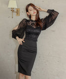 膝丈ドレス レース セクシー キャバドレス 袖付き エレガント 気質 XH2-ZED886691BH506