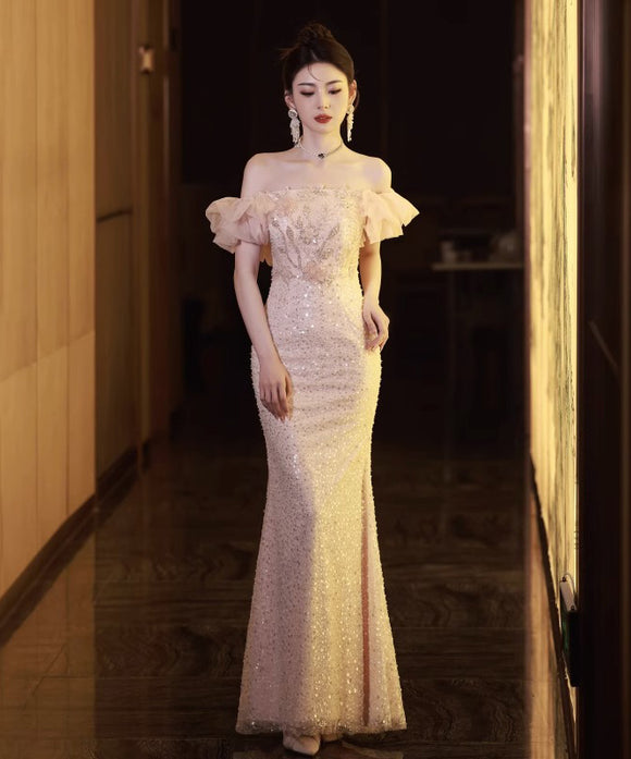 ロングドレス Partydress キラキラ 宴会 誕生日 演奏会 ベアトップ フリル XH2-YFTK7/7