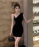 ミニドレス キャバドレス ワンーショルダー チェーン セクシー タイトドレス 指名 パーティー XH2-ZED885575DXH238B