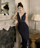 【2色】ロングドレス 谷間見せ 宴会 エレガント 美足効果 カワセクシー party 不規則 XH2-ZED888385DXH238A