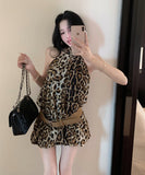 ミニドレス ホルターネック セクシー ヒョウ柄 ナイトクラブ キャバドレス SNS話題 XH2-XKD-D445-2369-Jun23