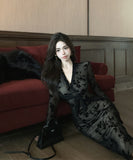 膝丈ドレス セクシー セレブ風 レース Vネック 小顔 エレガント チュール 高級感 XH2-MXX7332