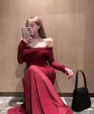 ロングドレスマーメイドドレスオフショルダーセクシー気質エレガント着痩せXH2-CD7-1C01-73780560