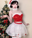 上下セット クリスマ コスプレ ベアトップ セクシー かわいい サンタ服 XH2-DML65