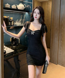 【4色】ミニドレス 秋新作 セクシー タイトドレス 谷間魅せ  おしゃ 着瘦せ XH2-DD4575