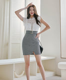 ミニドレス キャバドレス チェック柄 韓国っぽ レース 大人可愛い XH2-ZED889683BH538