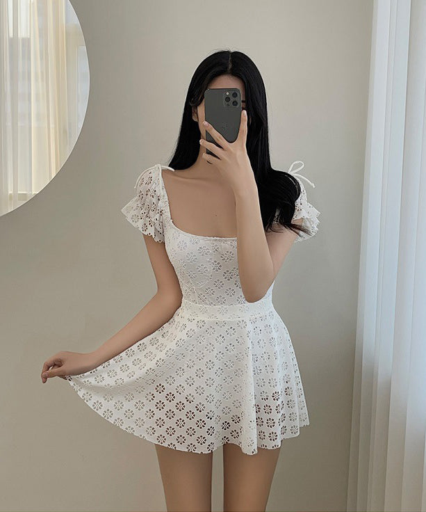 【2点セット】水着ビキニワンピースAライン体型カバー露出控え着痩せ気質フラワーカワセクシー XH7-DP-A21807