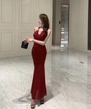 【2色】ロングドレス キャバドレス マーメイド 谷間見せ ホルターネック セクシー エレガント 宴会 パーティー XH2-ZED885567DXH238B