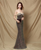 【3色】ロングドレス キラキラ パーティードレス オフショルダー お姫様 誕生日 演奏会 宴会 XH2-YEY18729#