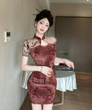 【2色】ミニドレス チャイナドレス セクシー キャバドレス 花柄 着痩せ YH2-DD6587