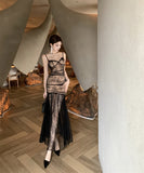 キャバドレス レース セクシー 膝丈ドレス カワセクシー 指名 気質 透明感 肌見せ XH2-ZED882417DXH437