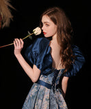 ロングドレス ベアトップ ナイトドレス 花柄 高級感 宴会 演奏会 お嬢様 パフスリーブ 油絵のプリンセスXH2-MBYD6.6