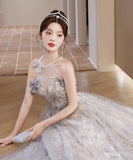 バースデーロングドレス 宴会 パーティー 演奏会 ホルターネック キラキラ XH2-TSZY12-6