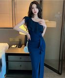 【3色】ロングドレス キャバドレス ワンーショルダー セクシー 宴会 party XH2-DD5030