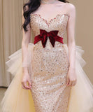 手作り ロングドレス ナイトドレス 宴会 キラキラ ベアトップ 誕生日 演奏会 XH2-TSZY0706