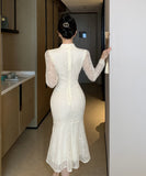 【2色】ロングドレスレースセクシーマーメイド袖付き中華風エレガントXH2-DD5240