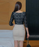 ミニドレス キャバドレス レース スクエアネック エレガント セクシー リボン XH2-ZED887968A71