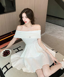 【2色】ミニドレス カワセクシー オフショルダー Aライン 気質 着痩せ 通勤 XH2-ZED886092GT513