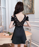 【2色】ミニドレス キャバドレス Aライン レース 谷間見せ 指名 気質 セクシー 大人可愛い XH2-JX5061