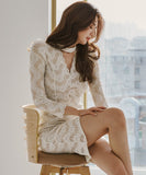 キャバドレス 膝丈ドレス 非対称 レース Ⅴネック セクシー エレガント XH2-ZED880855E