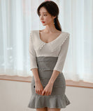 ミニドレス フリル 大人可愛い セクシー 韓国っぽ 小顔効果 ハイウエスト XH2-ZED883036A71