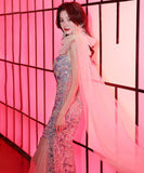 ロングドレス 宴会 キラキラ ナイトドレス ワンショルダー 人魚姫 誕生日 演奏会 XH2-MBYD-ltao722141041931