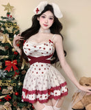 2点セット クリスマ コスプレ ベアトップ セクシー かわいい サンタ服 水玉柄 XH2-DML-F805