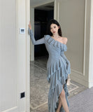 ロングドレス ワンーショルダー フリー カワセクシー スリート 気質 大人可愛い 女子力 XH2-ZED885269DXH238B