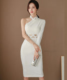 膝丈ドレス キャバドレス エレガント 気質 ワンショルダー セクシー 着瘦せ XH2-JW2673BH506