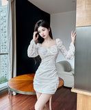 【2色】ミニドレス タイトドレス キャバドレス セクシー レース 袖付き エレガント 小顔効果 XH2-ZED883122BH453