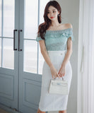 キャバドレス 膝丈ドレス エレガント 気質 オフショルダー フリル レース XH2-ZED880945E