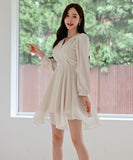 秋 ミニドレス エレガント 気質 Aライン 着瘦せ Vネック フリル 大人可愛い XH2-ZED882660BH506