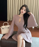 ミニドレス Aライン 着瘦せ 大人可愛い 秋新作 韓国っぽ XH2-LQE9208H355