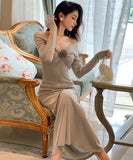 【2色】ロングドレス セクシー オフショルダー 谷間魅せ 指名 フリル 気質 XH2-ZED889648GT347