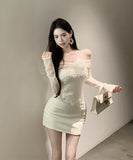 ミニドレス キャバクラ オフショルダー セクシー ふわふわ レース エレガント 着痩せ 同伴 XH2-ZED882478DXH437