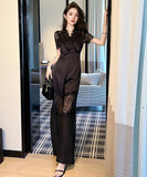 【手作り】ワイドパンツ パッチワーク レース エレガント ゴージャス 通勤 高級感 新作 XH2-JY50145