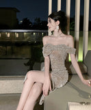 膝丈ドレス オフショルダー キャバドレス party セクシー おしゃれ XH2-ZED885436DXH449