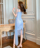 【オレンジ＆ブルー】【手作り】膝丈ドレス エレガント 気質 チュール ユニーク XH2-JY20601