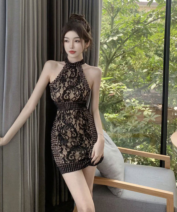 キャバ　ドレス　セパレート 2色】ミニドレス キャバドレス レース セクシー ホルターネック
