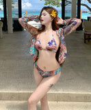 4点式セット ビキニ 水着 ホルターネック フリル 蝶柄 セクシー ワンピース エレガント 気質 体型カバー XH2-SNM724